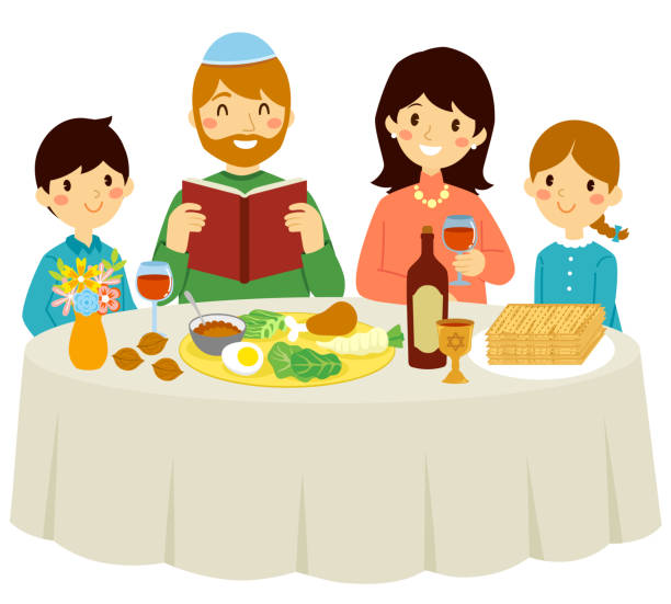 pessach mit der kernfamilie - seder passover judaism family stock-grafiken, -clipart, -cartoons und -symbole