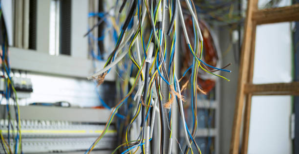 istock Close-up of cables and distribution board 1307554837