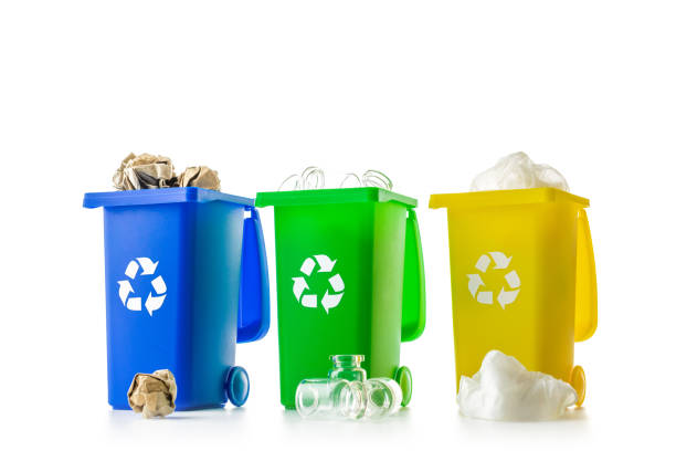 istock Recycled plastic. Bin container for disposal garbage waste and save environment. Yellow, green, blue dustbin for recycle paper and glass can trash isolated on white background. 1307554875