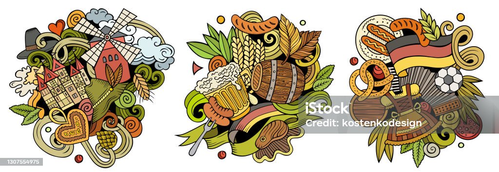 German Fun Graphics Germany Cartoon Vector Doodle Designs Set Stock Illustration - Download ...