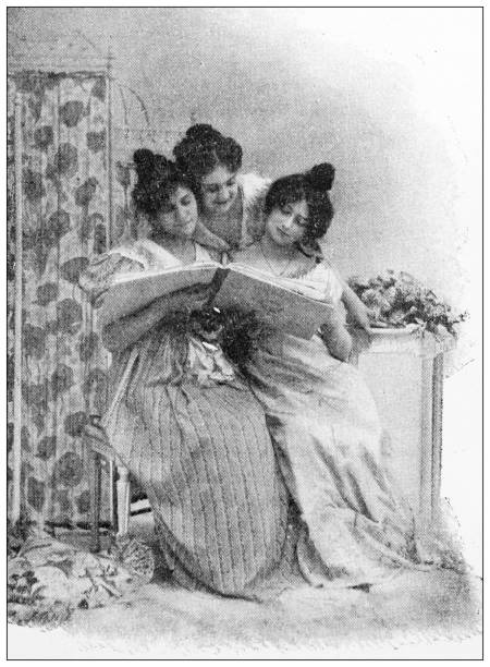 istock Antique black and white photograph: Three women reading 1307555065