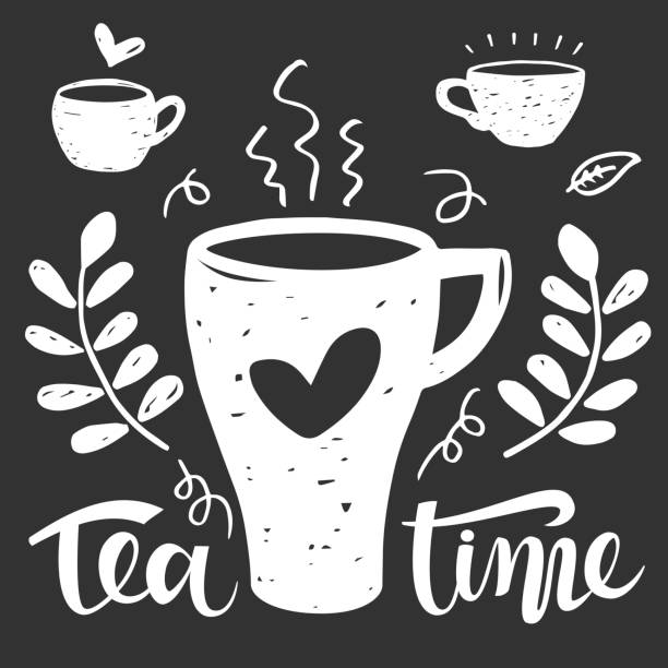 istock Hand drawn silhouette of a tea cups with inscription - Tea Time 1307555401