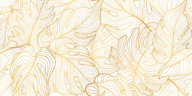 illustrations, cliparts, dessins animés et icônes de motif floral sans couture avec des feuilles tropicales. fond luxuriant de nature. fleurir la texture de jardin avec des feuilles d’art de ligne - full frame leaf lush foliage backgrounds