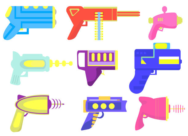 ilustrações, clipart, desenhos animados e ícones de arma fantástica. - laser gun shooting space laser