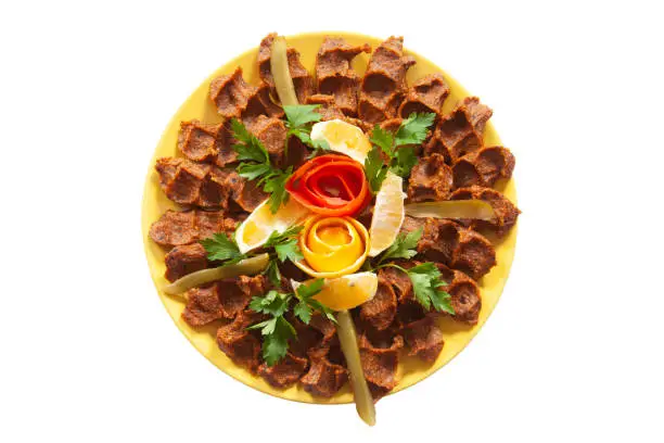 A famous Turkish traditional food, Raw Kofta "Cig Kofte" on plate