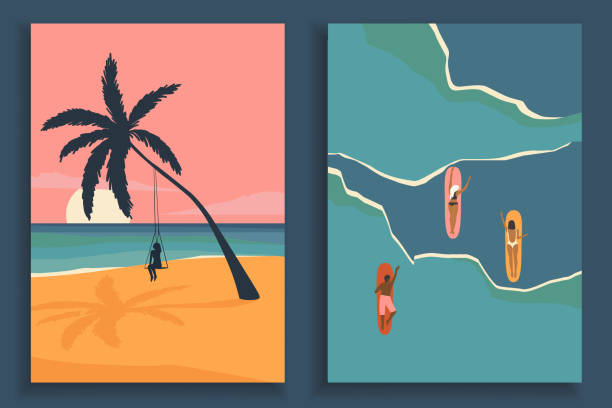 해변 풍경 - surf scene stock illustrations