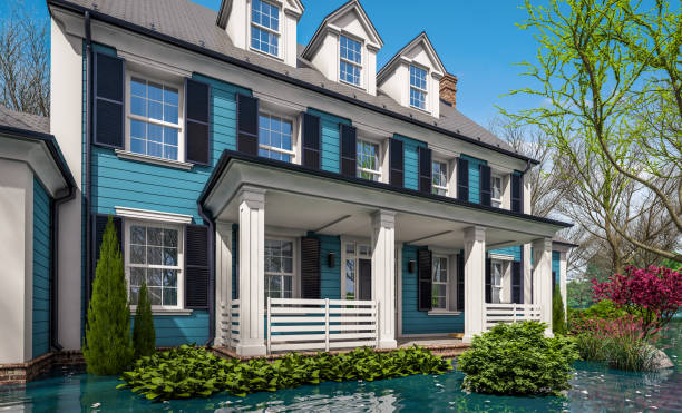 istock 3d rendering of classic house in colonial style in spring flood 1307564898