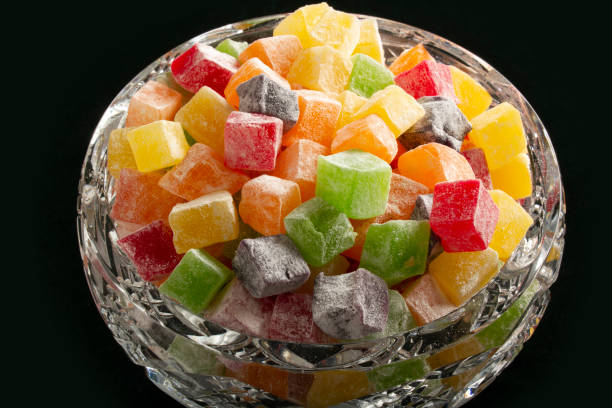 istock Colorful Turkish Delights. Black background. 1307564950