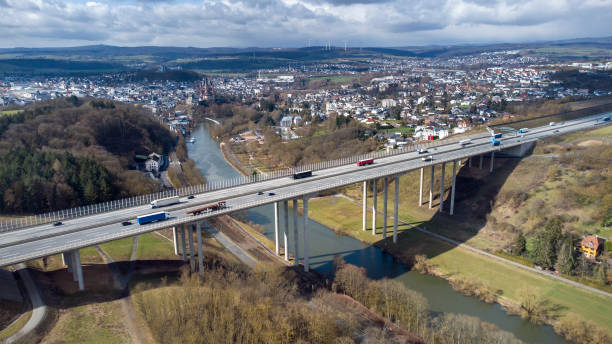Highway and railroad bridge - aerial view