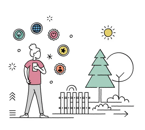 Vector illustration of Crayon Style Line Christmas & Holiday Season Character Illustration