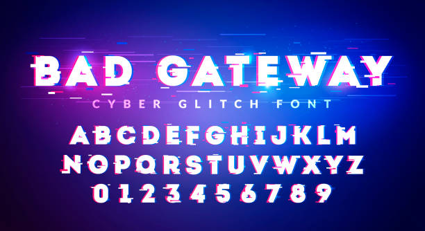 illustrazioni stock, clip art, cartoni animati e icone di tendenza di illustrazione vettoriale futuro glitch cyber font. tipografia ad alta tecnologia. - problemi
