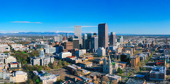 Aerial view of Denver downtown Colorado USA