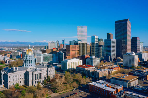 Aerial view of Denver downtown Colorado USA Aerial view of Denver downtown Colorado USA denver photos stock pictures, royalty-free photos & images
