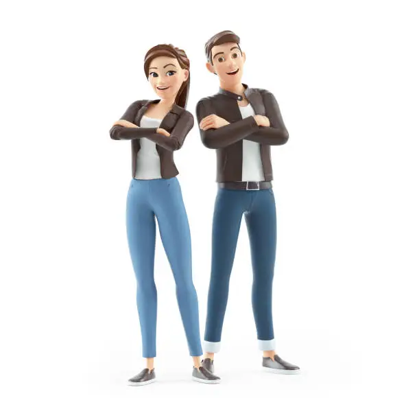 Photo of 3d cartoon man and woman with arms crossed