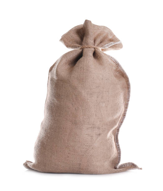 istock Tied burlap bag isolated on white. Organic material 1307588065
