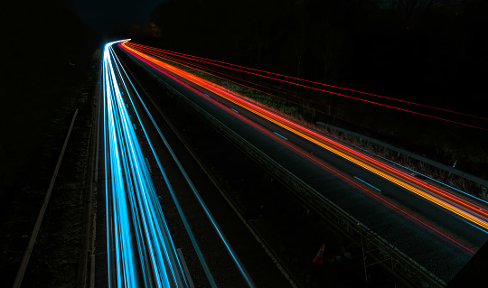 Light Streaks fast moving freeway traffic