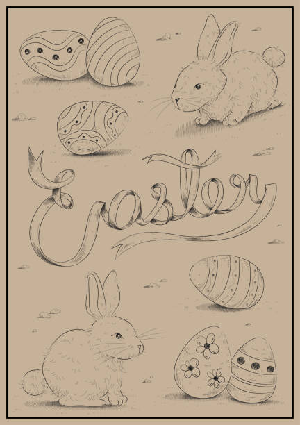 Easter day on the light brown background, font style, lettering, calligraphy, handwritten, wishing, card, drawing, hand drawn