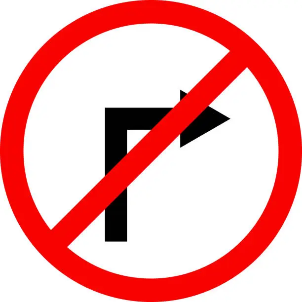 Vector illustration of Right turn prohibited traffic sign.