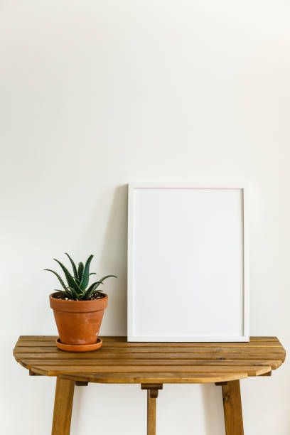 istock Home plant Aloe succulent Mockup frame on wooden table background copy space for design on white wall 1307595466