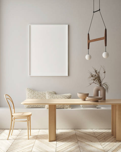 istock mock up poster frame in modern interior background, scandinavian style, 3D render 1307595840