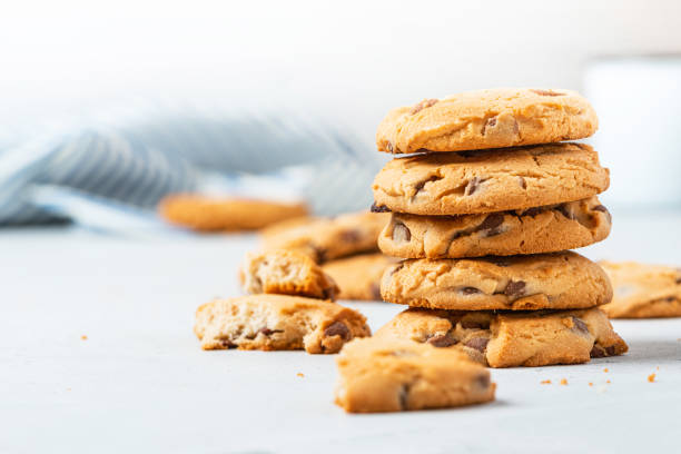 istock Chocolate chip cookies on a gray table close-up 1307596579