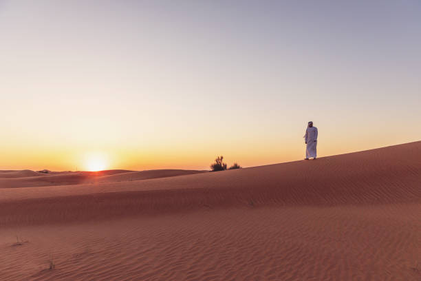 istock Arab standing on top of the dunes 1307598746