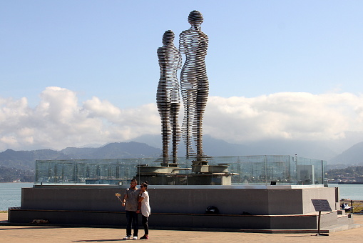 'Ali and Nino' modernistic open-air moving sculpture in the costal park, Batumi, Georgia