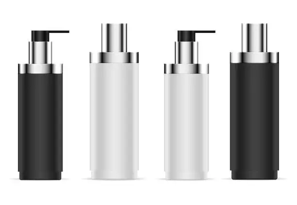 Vector illustration of Airless pump bottle. Cosmetic serum container, can