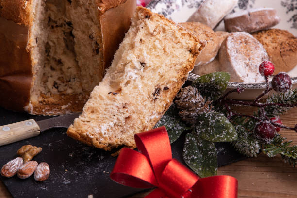 istock portion of panettone cut on the table with christmas decorations 1307606618