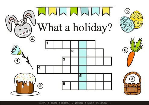 Easter Crossword For Kids Childrens Festive Game With Cartoon Elements  Stock Illustration - Download Image Now - iStock