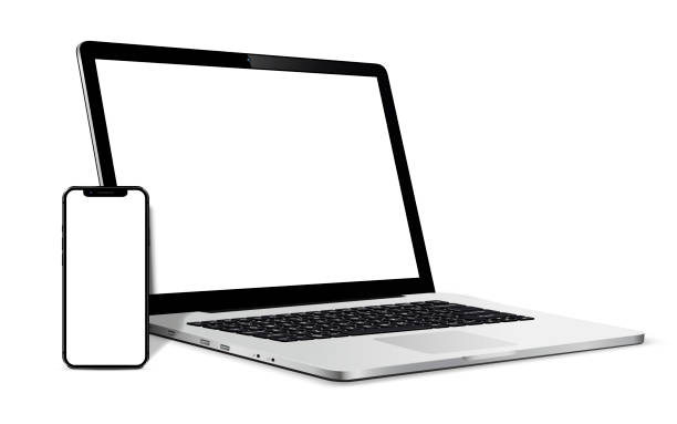 격리된 장치 모형. 빈 화면이있는 스마트 폰 및 노트북 장치. - laptop stock illustrations