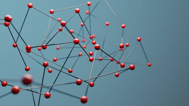 Red spheres on blue background, concept of network stock photo