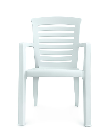 Front view of white plastic chair isolated on white