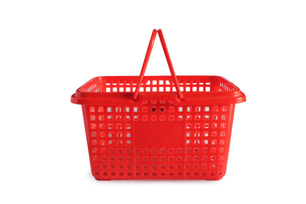 istock Red Color plastic of shopping basket on background. 1307615643