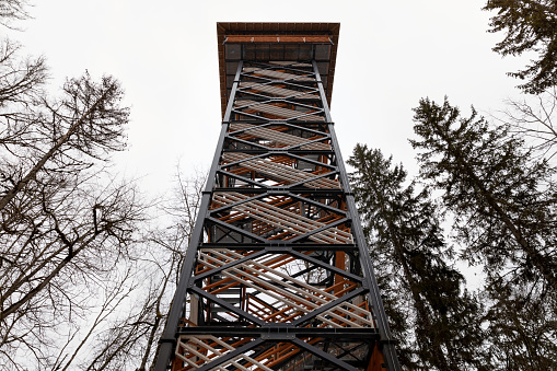 Observation tower in a naltional park, relaxation and sight seeing concept.