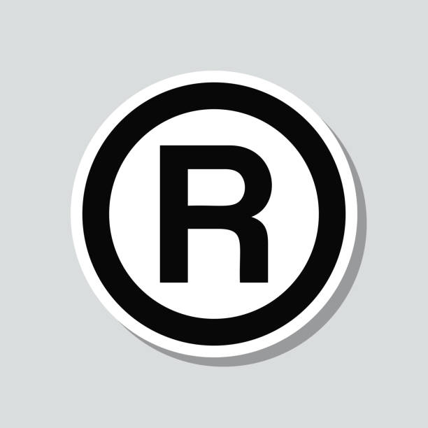 Registered trademark. Icon sticker on gray background Icon of "Registered trademark" on a sticker with a drop shadow isolated on a blank background. Trendy illustration in a flat design style. Vector Illustration (EPS10, well layered and grouped). Easy to edit, manipulate, resize or colorize. Vector and Jpeg file of different sizes. copyright symbol 3d stock illustrations