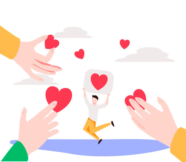 istock Generosity as donation support sharing tiny person concept. Heart love as help and assistance symbol for humanity organization or social funding project vector illustration. Charity volunteer campaign 1307618959