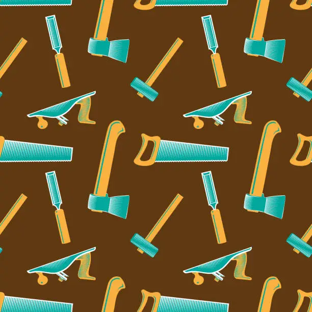 Vector illustration of Seamless pattern with carpentry tools. Flat graphic style.