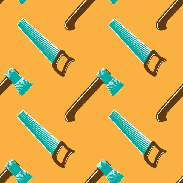 Vector illustration of Seamless pattern with carpentry tools. Flat graphic style.
