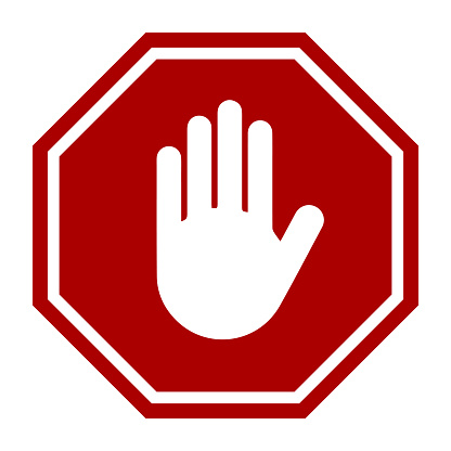 Stop sign with hand icon. Info graphics. Vector graphics.