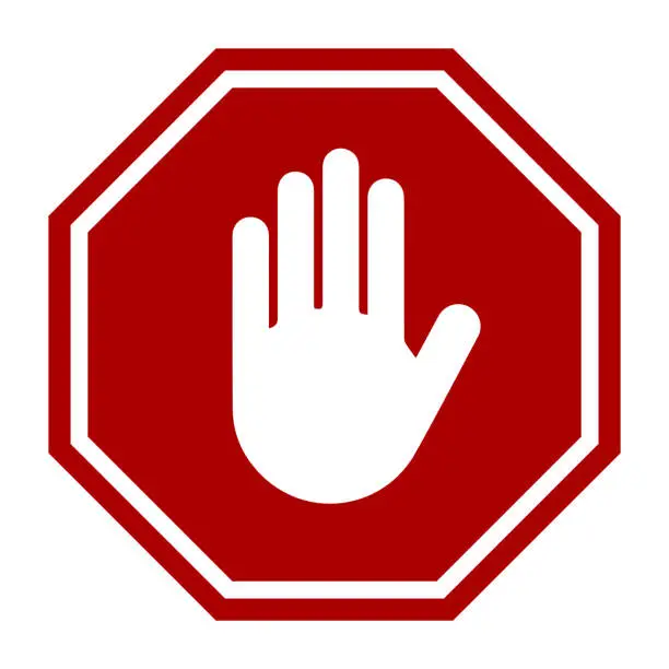 Vector illustration of Stop sign with hand icon. Info graphics. Vector graphics.