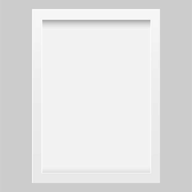 Vector illustration. White blank picture frame, realistic vertical picture frame. Empty white picture frame mock up template isolated. Vector illustration. White blank picture frame, realistic vertical picture frame. Empty white picture frame mock up template isolated. mat photos stock illustrations