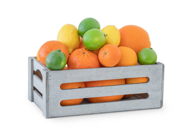 istock Citrus fruit in wooden box 1307624817