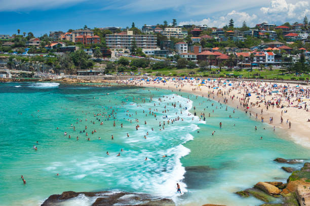 istock Panoramic view of crowded Bronte Beach, Sidney Australia 1307629039
