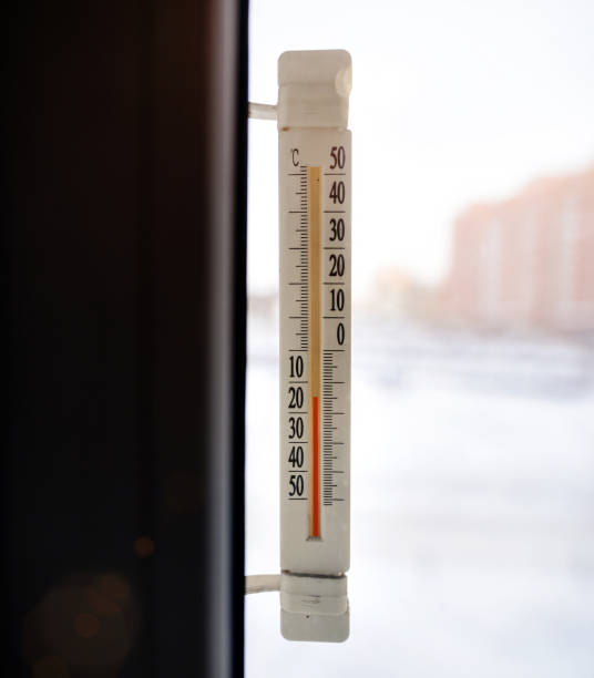istock Thermometer shows a low temperature outdoors. View from the window 1307631925