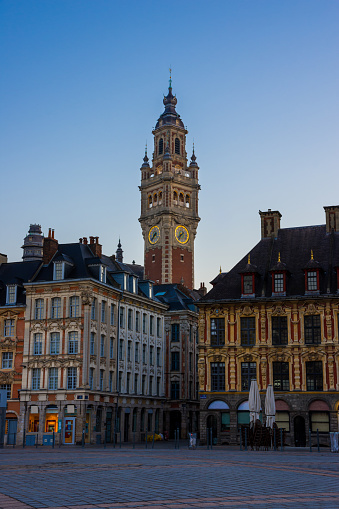 Lille, the belfry of chamber of commerce view from the grand place, French flanders