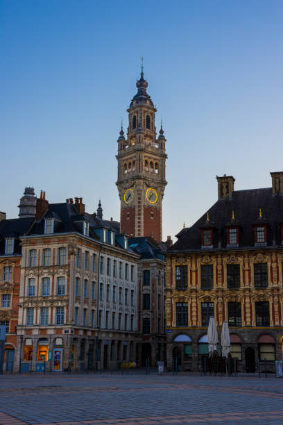 Lille, the belfry of chamber of commerce view from the grand place, French flanders stock photo