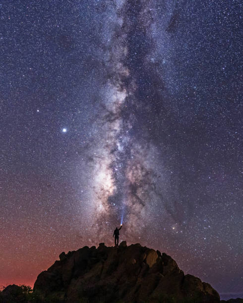 istock A young man with a flashlight below the beautiful lactea way of the Caldera de Taburiente near the Roque de los Muchahos on the island of La Palma, Canary Islands. Spain, astrophotography 1307632726