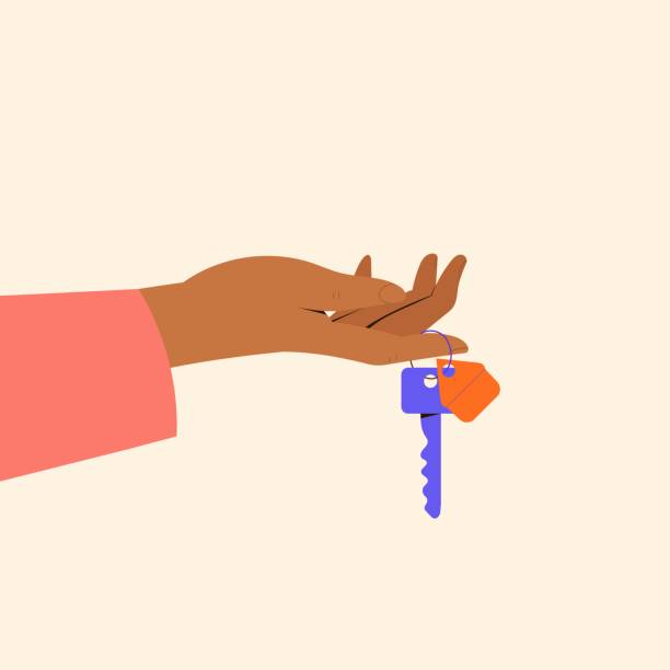 Hands giving keys to the house, vector illustration for real estate concept. Hands giving keys to the house, vector illustration for real estate concept. landlord stock illustrations