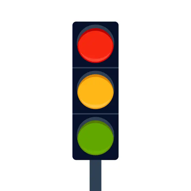 Vector illustration of Signal traffic light on road, stoplight. Direction, control, regulation transport and pedestrian. Vector illustration